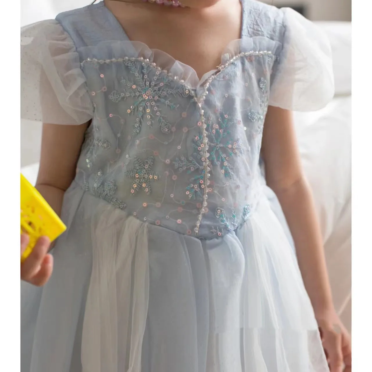 Frocks for Kids New in 2023 Sky Blue Elsa Summer Chiffon One-piece Long Clothing Girls Flower Bridesmaid Birthday Party Dresses