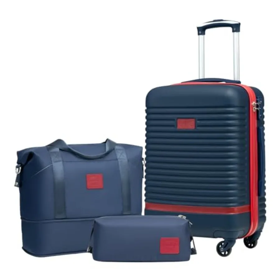 

3 Piece Luggage Set for Carry On Travel with TSA Lock Spinner Wheels Hardshell Lightweight in Navy+Red