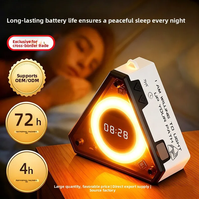 Mecha Style Clock Night Light Rechargeable Kids Sleep Atmosphere Lamp Student Dormitory Desk Decor