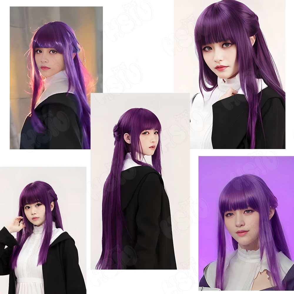 Anime Frieren at the Funeral cosplay HSIU 80CM black purple Long hair Synthetic Wig +Wig cap  Fillon cosplay Wig