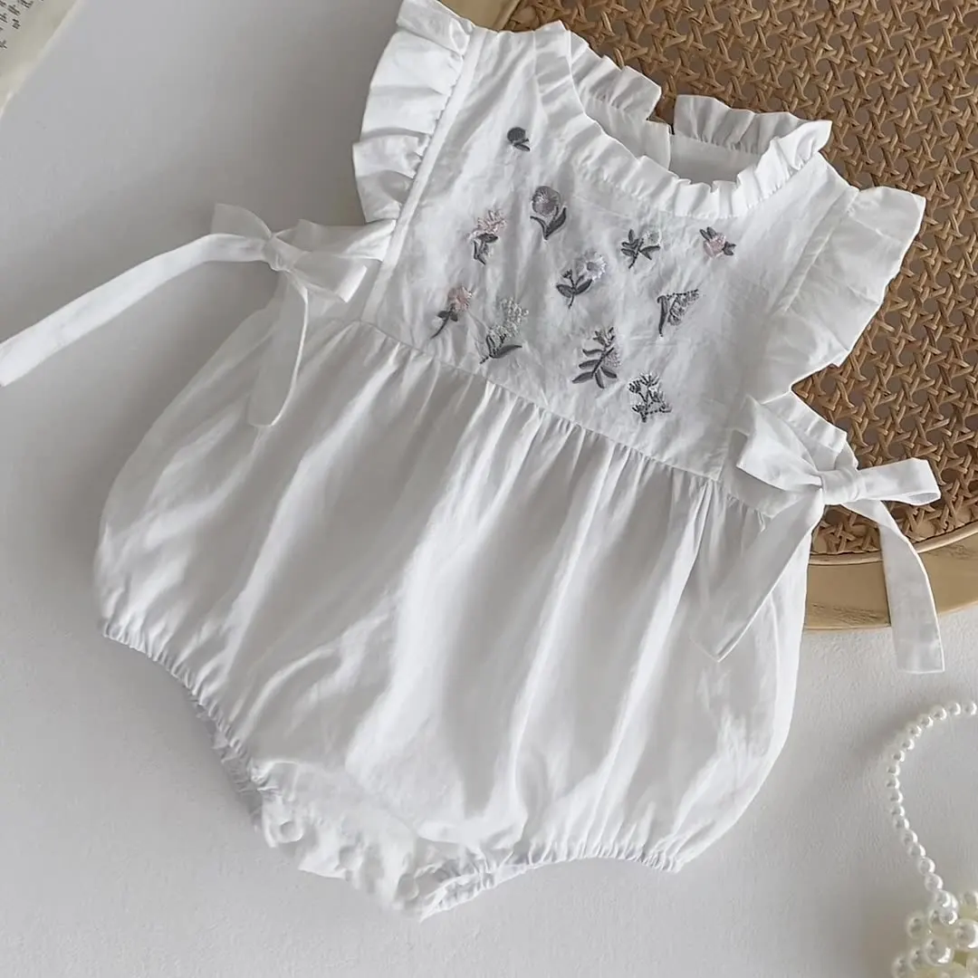 

( 0-3 Years Old) Children's Clothing Onesie Ins Summer New Girls' summer PP Dress Embroidered Floral Side Lace Baby Jumpsuit