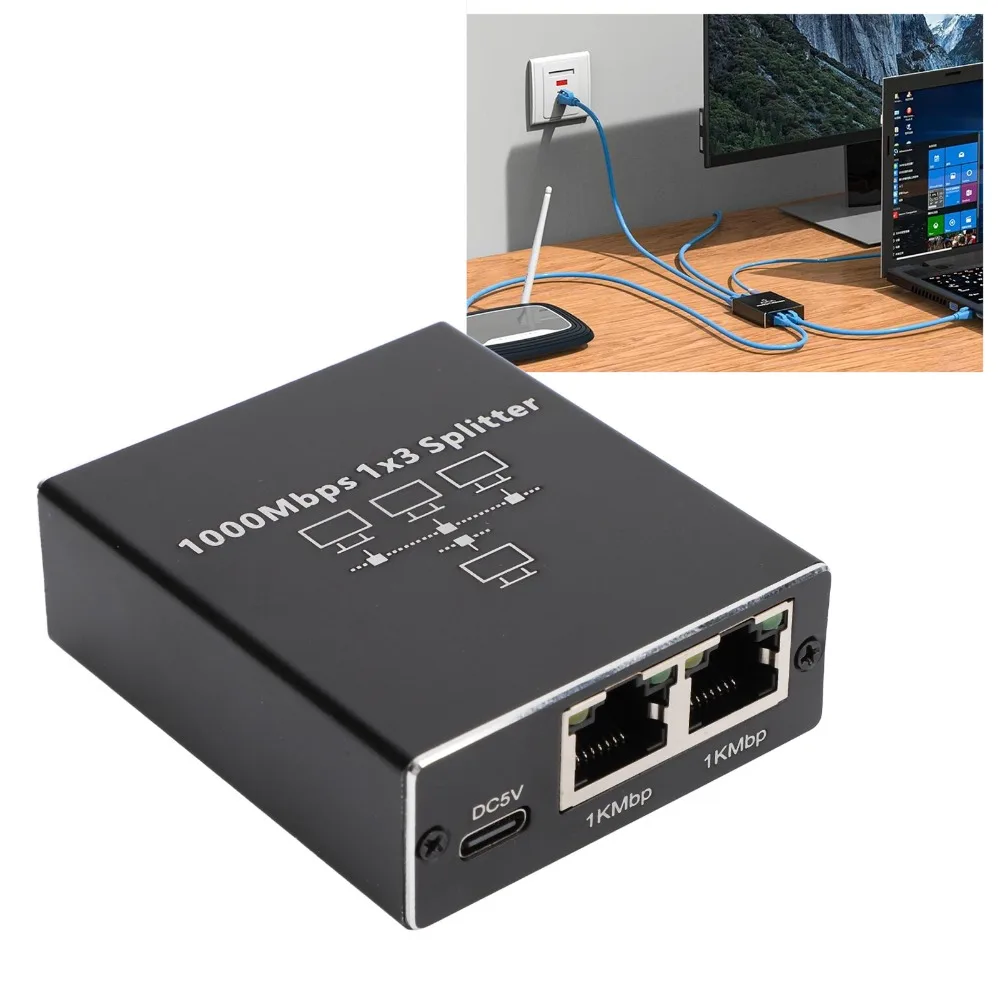 Plug and Play 1000Mbps Ethernet Splitter RJ45 Port High Speed Network Switch 1 to 3 LAN Splitter Home Network