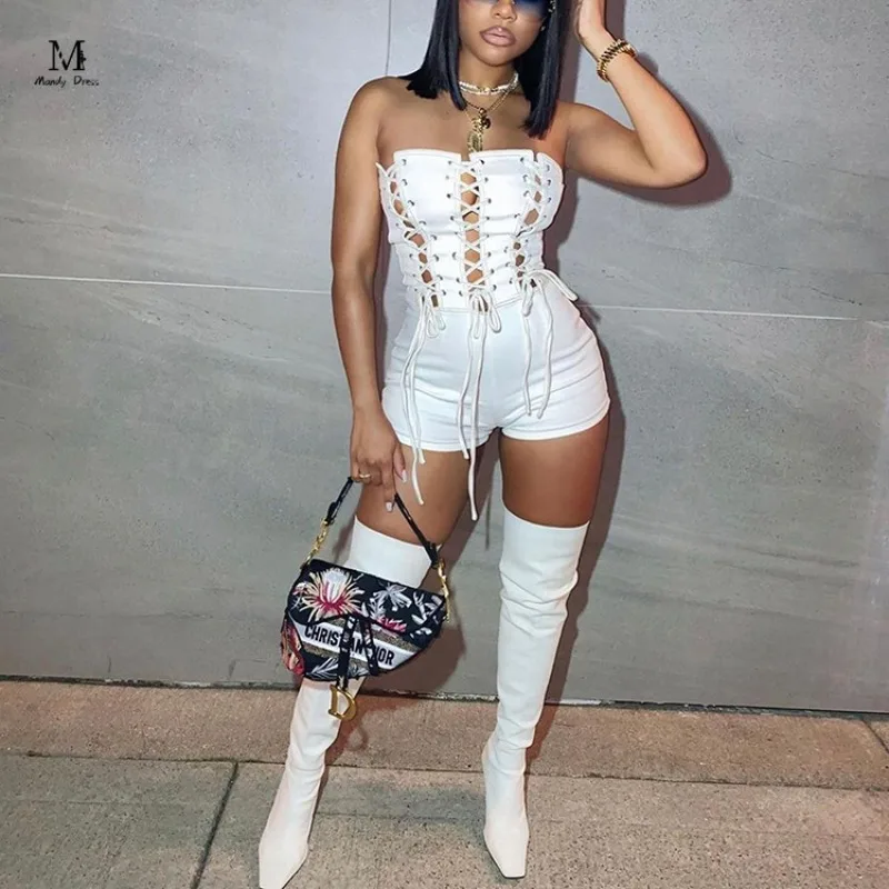 

Summer Sexy Women Short Jumpsuit Bandage Hollow Out Bodycon Fashion Street Club Hot Sweet Girl One Piece Rompers