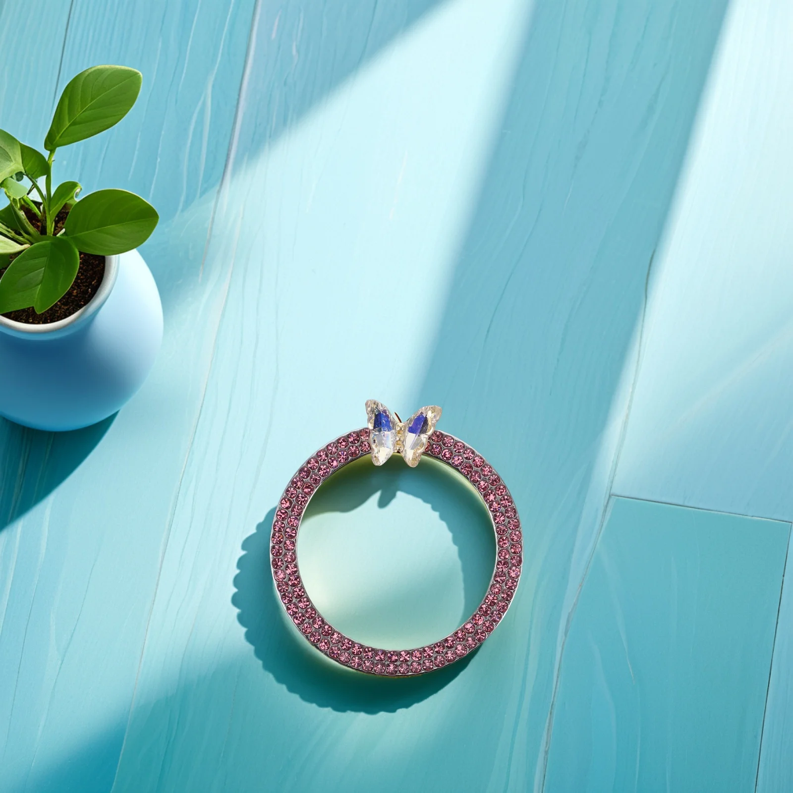 

Push Start Button Decorative Ring Rhinestone Butterfly Car Ignition Switch Interior Accessories Universal Engine Start