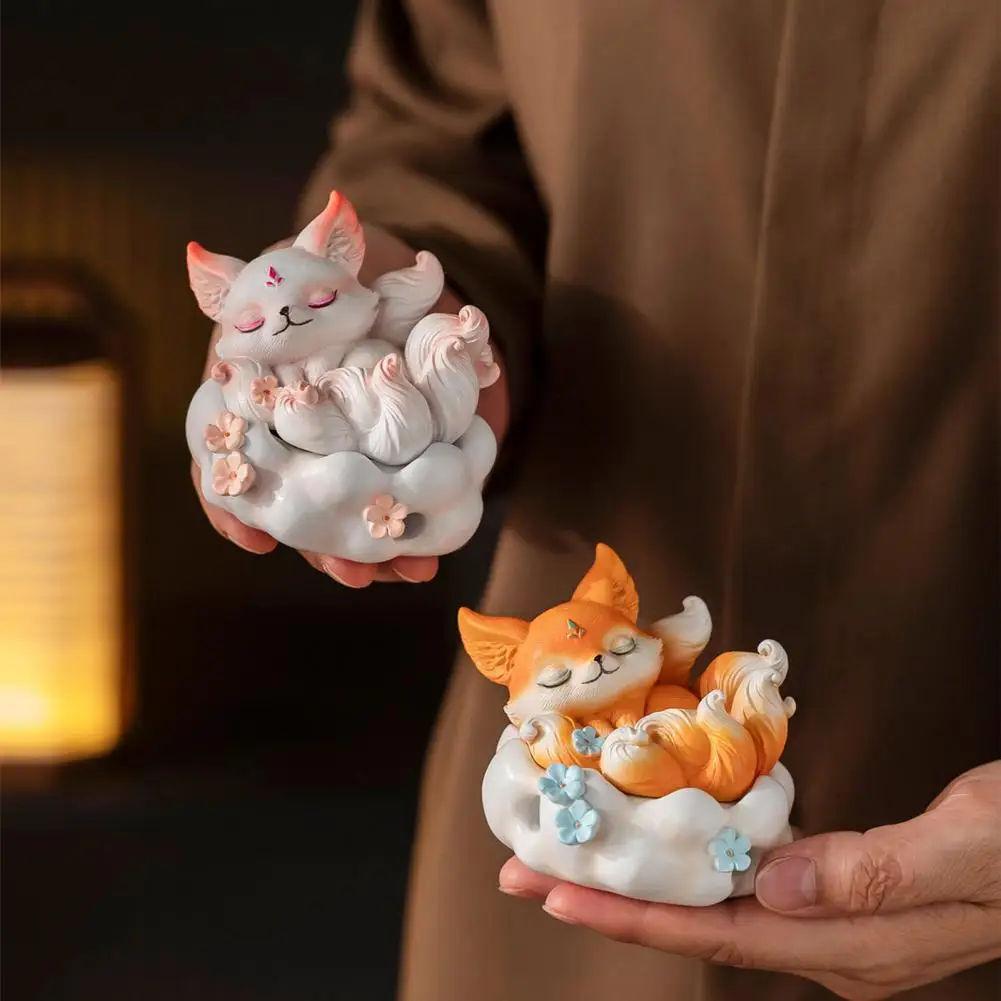 

Resin Fox Ornament Vintage Chinese Style Nine-tailed Fox Incense Burner Resin Holder for Home Office Decor Desktop Ornament