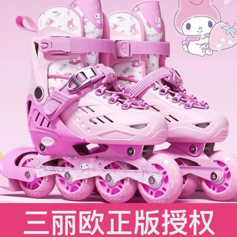 My Melody-patines de Anime Kawaii Sanrio para niños, zapatos de ruedas ajustables, lindos dibujos animados, Kuromi Cinnamoroll, regalos