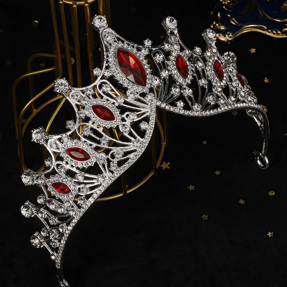 Miallo Wedding Hair Tiara Red Crystal Bridal Tiara Crown Diadem Veil diaras accessori per capelli da sposa copricapo gioielli per la testa