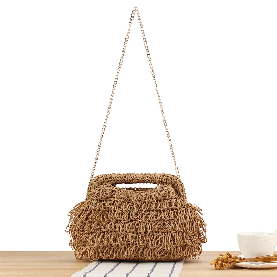

New summer beach clip bag for women tassel clutch bag straw bags tote handbag fashion woven rattan bags female travel purse sac