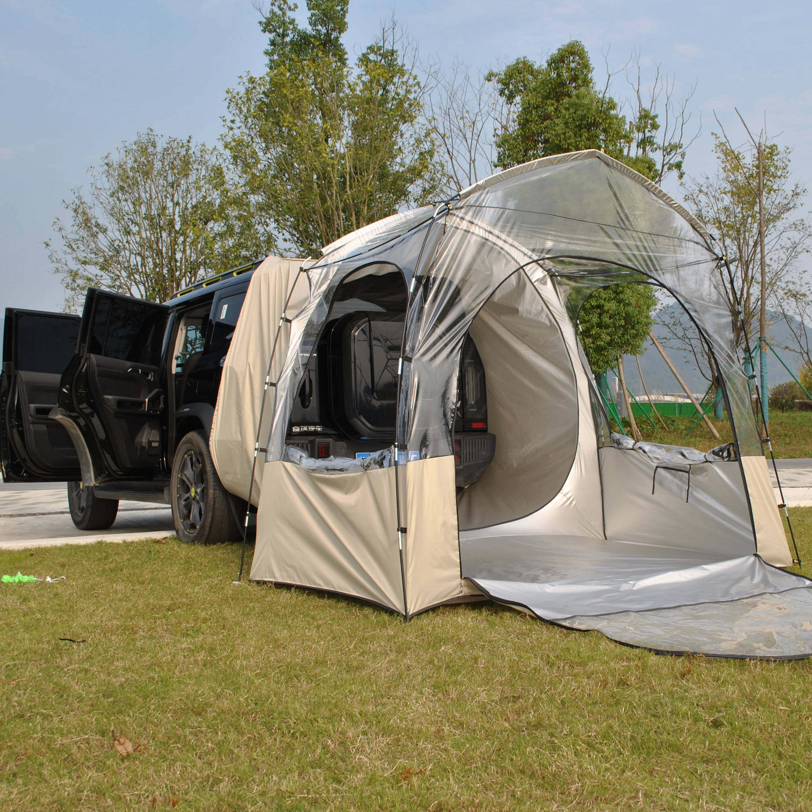 خيمة SUV خارجية تتسع لـ 3-4 أشخاص، خيمة سيارة فقاعية شفافة من مادة PVC بطول 6.8 أقدام، خيمة الباب الخلفي لسيارات الدفع الرباعي، خيمة خلفية شفافة لخيمة رياضية
