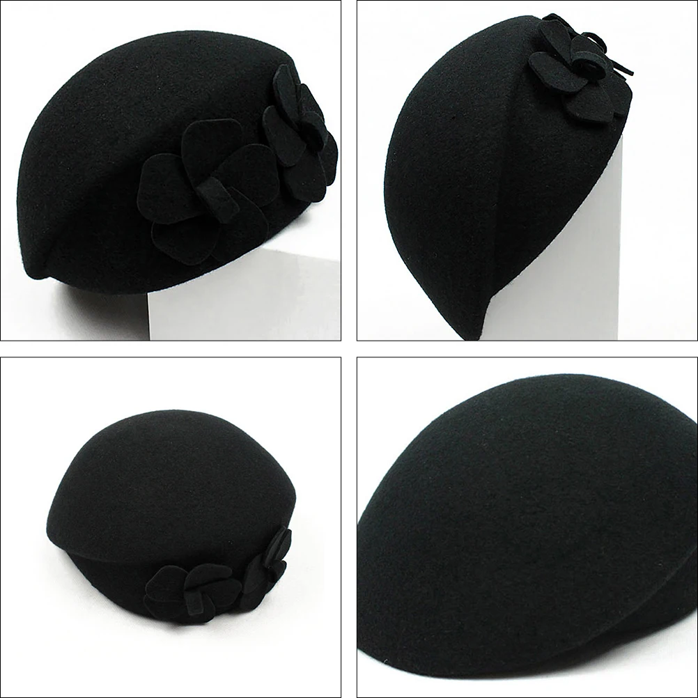 

1pc Woolen Beret Hats for Women British Style Lady Hat Simple Woolen Beret Design Delicate Details Girls Flower Decor