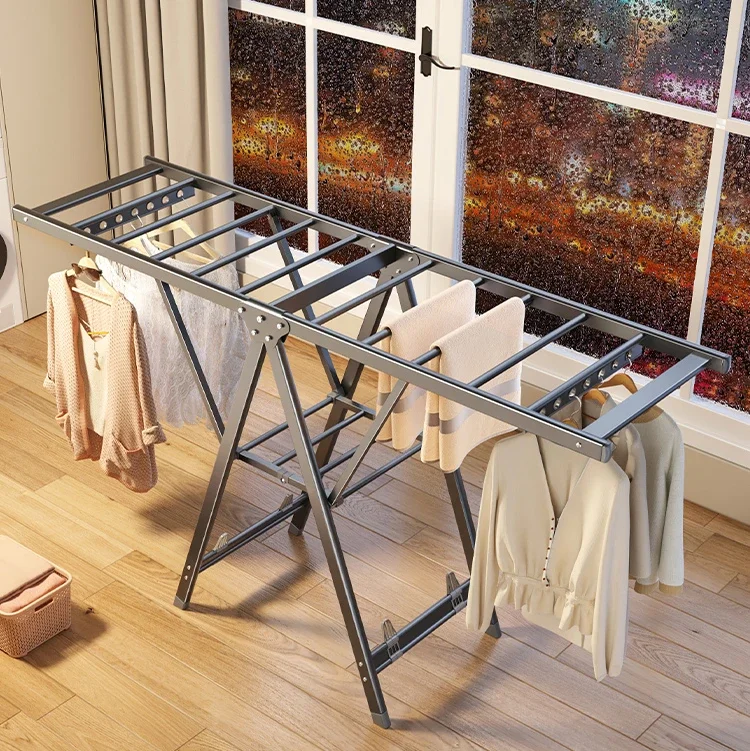 Folding clothes rack landing home bedroom balcony clothes rack indoor cooling clothes rod bask in the quilt artifact