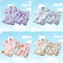 Summer Children's Pajamas Sets Cute Anime Kuromi Cinnamoroll My Melody Kids Short Sleeve Sleepwear Girls Boys Cardigan Homewear