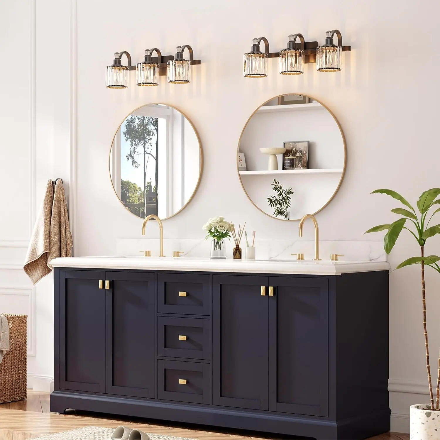 Кристально-черный светильник для туалетного столика в ванной комнате, 3-светный современный светильник для туалетного столика в ванной комнате, зеркало, настенное освещение для ванны, основание E26