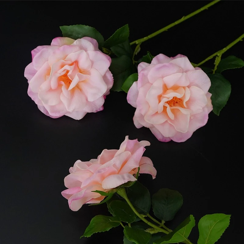 12 Piezas de Rosas Artificiales de Alta Calidad, Simulación de Rosa Chinensis, Tacto Real, Color Rosa Champán, Decoración para Fiestas y Festivales