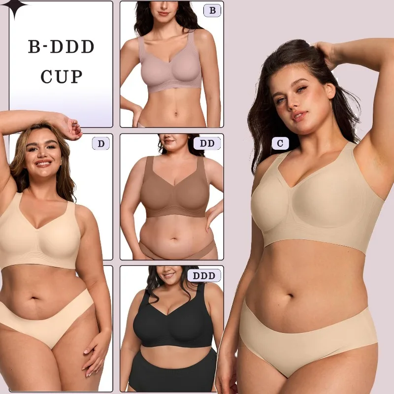 Plus Size Wireless Jelly Bra Women Supportive Seamless Full Coverage No Underwire Push Up Tshirt Bra S to 5XL Comfort Daily Wear view 2