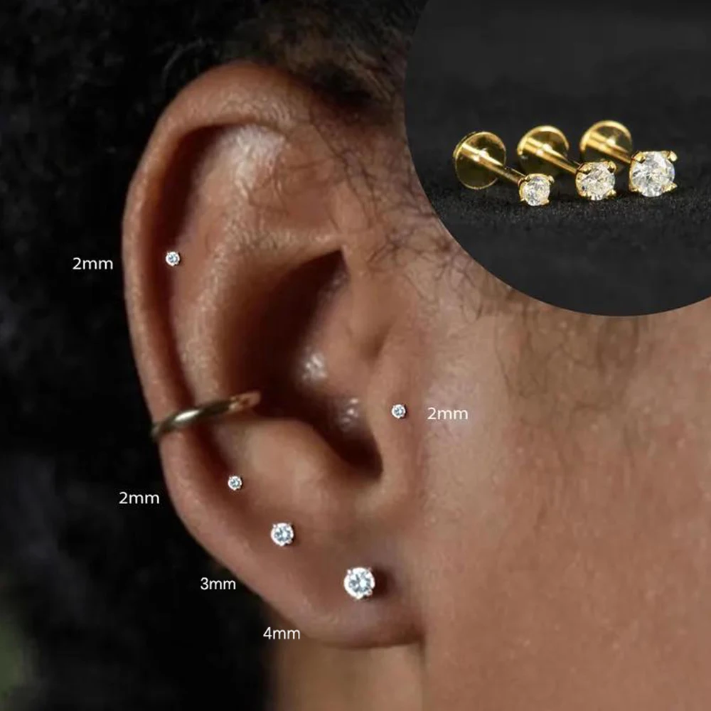 AIDE 925 Sterling Silber 1 Stück Sechsklauen Funkelnder Moissanit Damen Multi-Größen Flacher Rücken Knorpelpiercing Hochzeits-Brautgeschenk – Detail 26