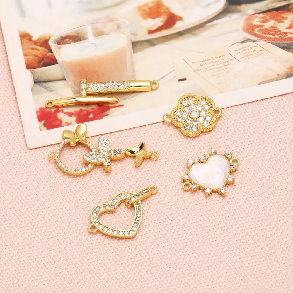 OCESRIO Crystal Shell Heart Charms for Bracelet Copper Gold Plated Flower Butterfly accesorios de joyería envio gratis chma276