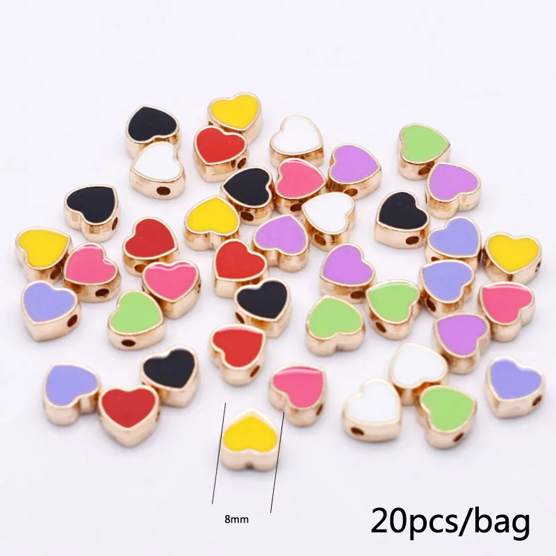 20/50pcs 8mm Red Pink Double-Sided Heart Metal Alloy Enamel Dripping Oil Heart Loose Beads For Jewelry Making DIY Bracelets