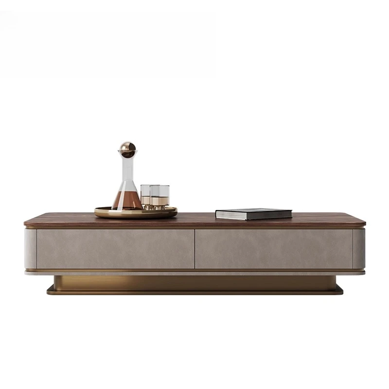 

Modern minimalist rectangular solid wood coffee table, villa North American black walnut coffee table