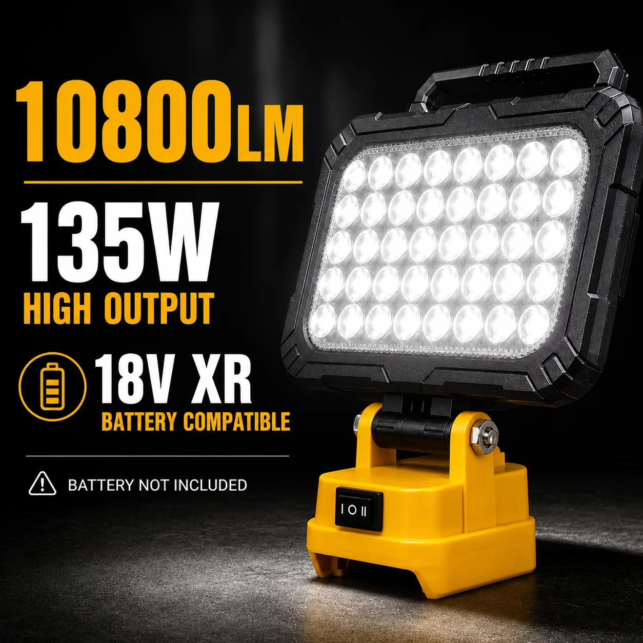 Cordless LED Work Light for DeWalt 20V Battery, 135W 10800LM Jobsite Flood Lights, Portable Outdoor Flashlight Dual USB Charging