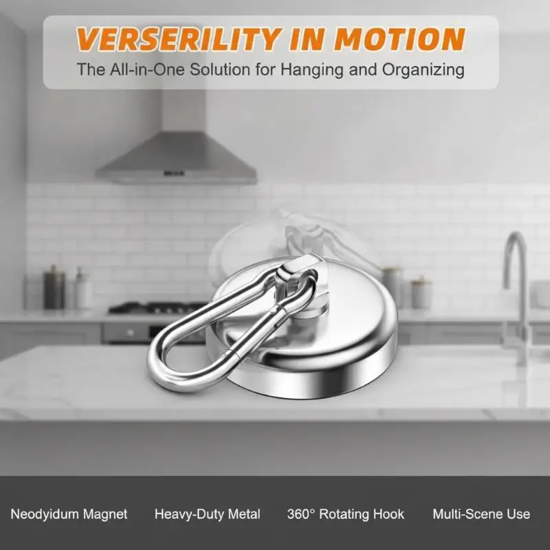 Strong Neodymium Magnetic Hooks Swivel Carabiner Design Non-Scratch Base for Refrigerator Hanging Magnets Photos Notes