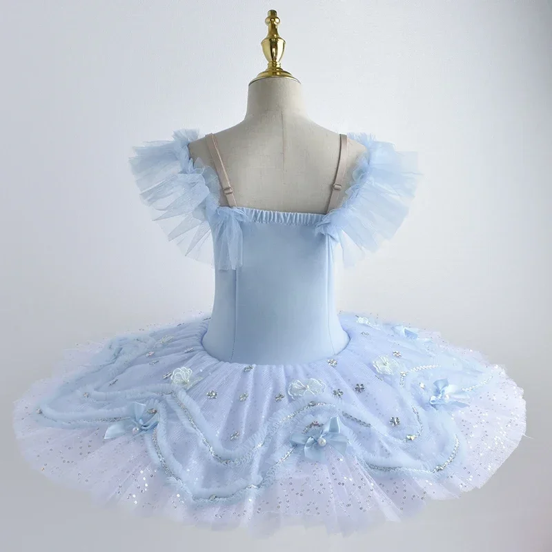 

2023 Blue Swan Lake Ballet Tutu Skirt Professional Belly Dance Costume Blue Velvet Tops Girls Ballerina Dress Kids Adult