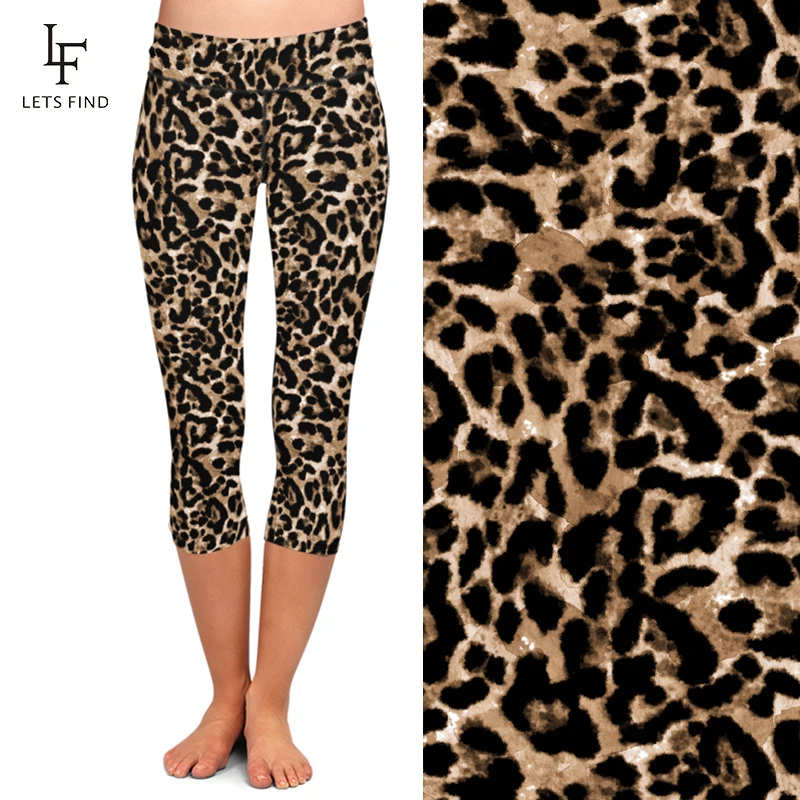 LETSFIND LETSFIND Women Capri Leggings New High Waist Leopard Grain Print Leggin Fitenss Sexy Slim Stretch Trouser Mid-Calf Pant