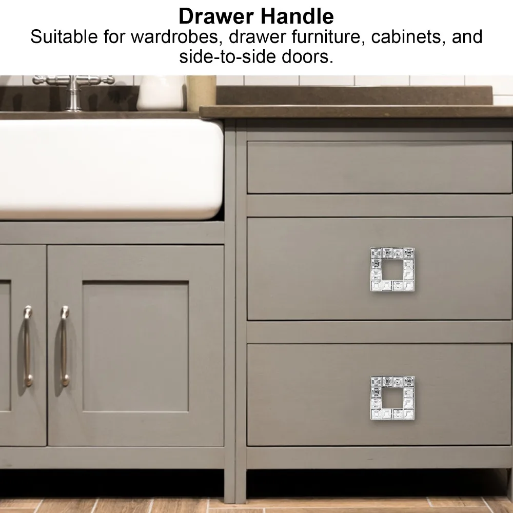 Modern Zinc Alloy Cabinet Handles Crystal Glass Square Drawer Pulls Cabinet Knobs Living Room