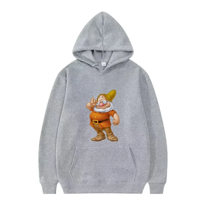 Disney Snow White Seven Dwarfs Pattern Woman Fashion Loose Grey Spring Tops Clothing Pullovers Ladies Cheap Hoodies Men Sporty