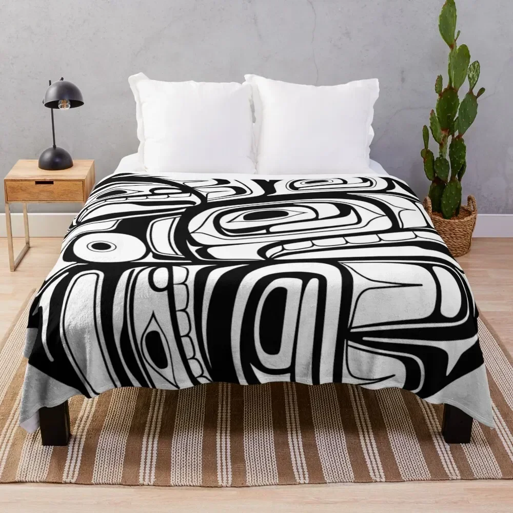 

Orca Circle formline pendant native american salish blackfish Throw Blanket Custom Decorative Sofas Winter beds Blankets