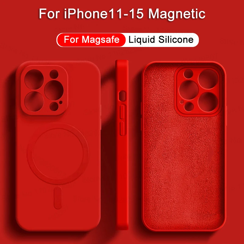 Liquid Silicone Magnetic Cases For iPhone 15 14 13 12 11 Pro Max Plus For Magsafe Case Wireless Charging Cover Phone Accessories