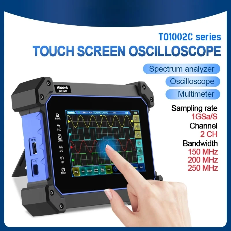 2 Channel Digital Oscilloscope,Handheld Tablet 150/200/250MHz Touch Screen Oscilloscope Multimeter TO1002C Series