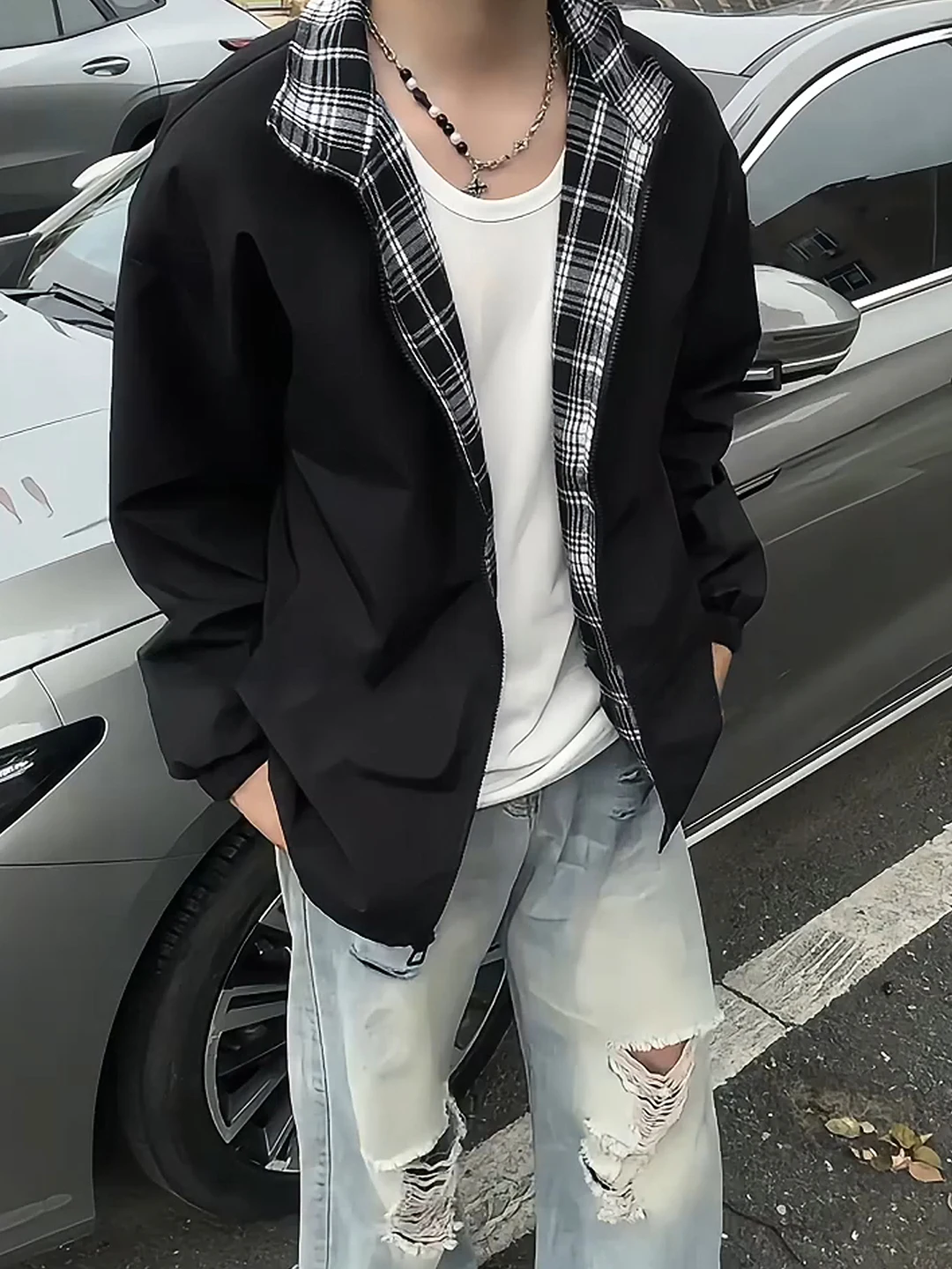 

Мужская демисезонная куртка в стиле ретро с клетчатыми вставками, мягкая, с американским воротником, ветрозащитная, удлиненная, для пар