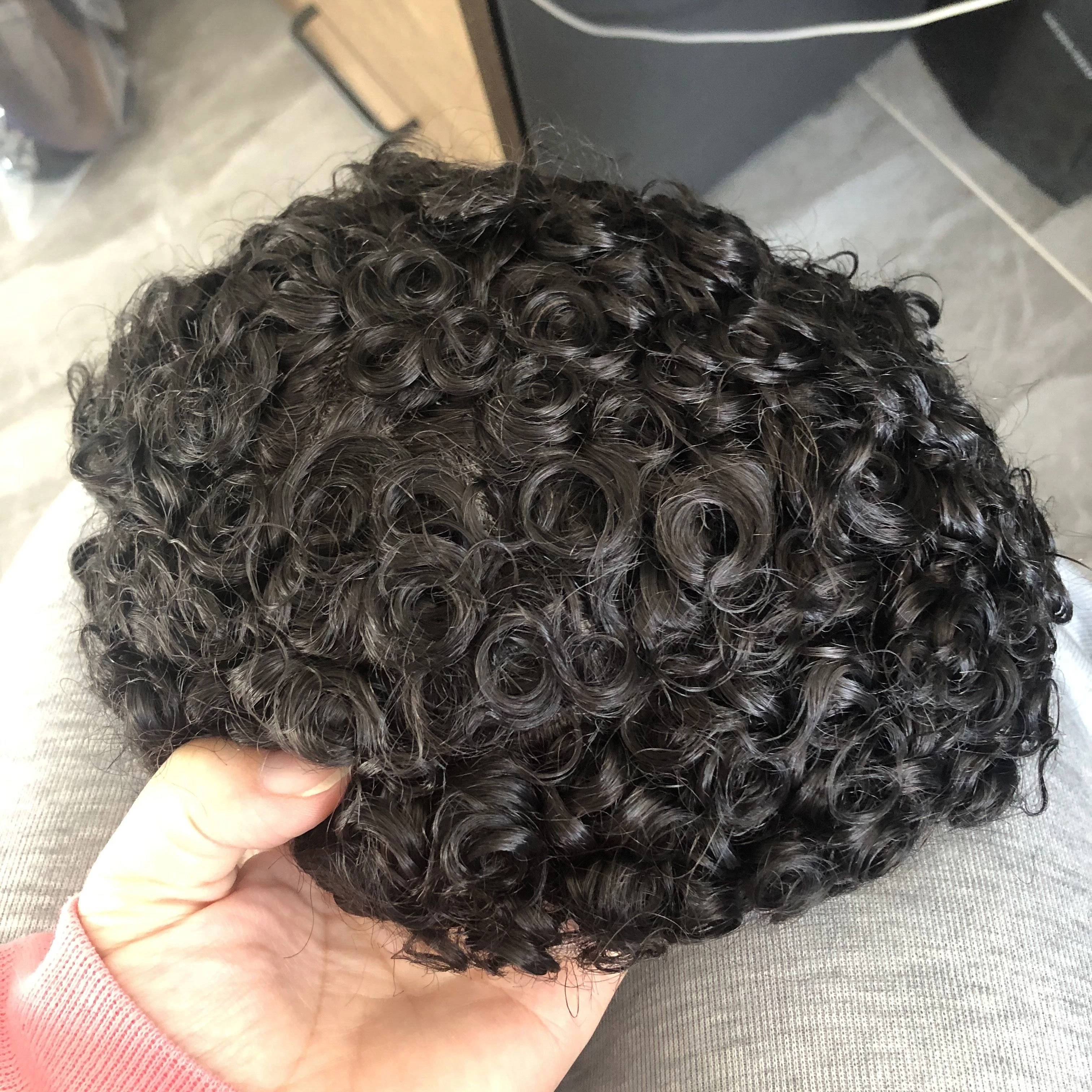 غير قابل للاكتشاف Q6 كوريا الدانتيل الجبهة HUman الشعر رجل الباروكات استبدال 18 مللي متر مجعد الطبيعي الأسود رجل الشعر المستعار دائم الشعر المستعار #3