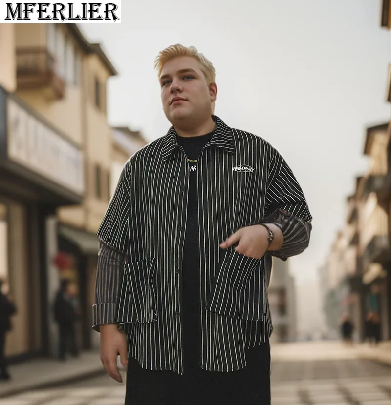 

summer autumn men shirts striped plus size 8XL long sleeve fashion vintage mferlier shirts pockets casual shirts loose