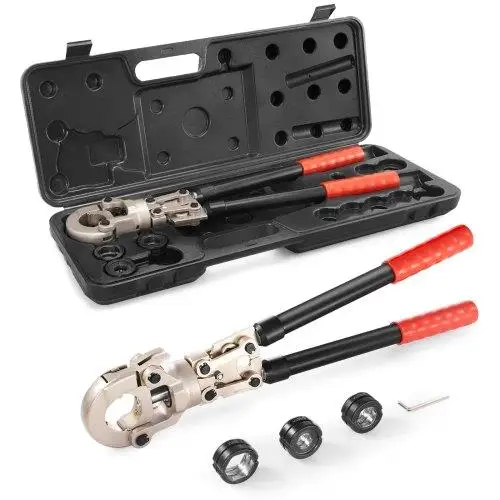 Crimping Tool Kit for Copper Pipe Fittings - 1/2 to 1 Jaws, 360° Rotatable, Extendable Handle, ASTM B88/B75