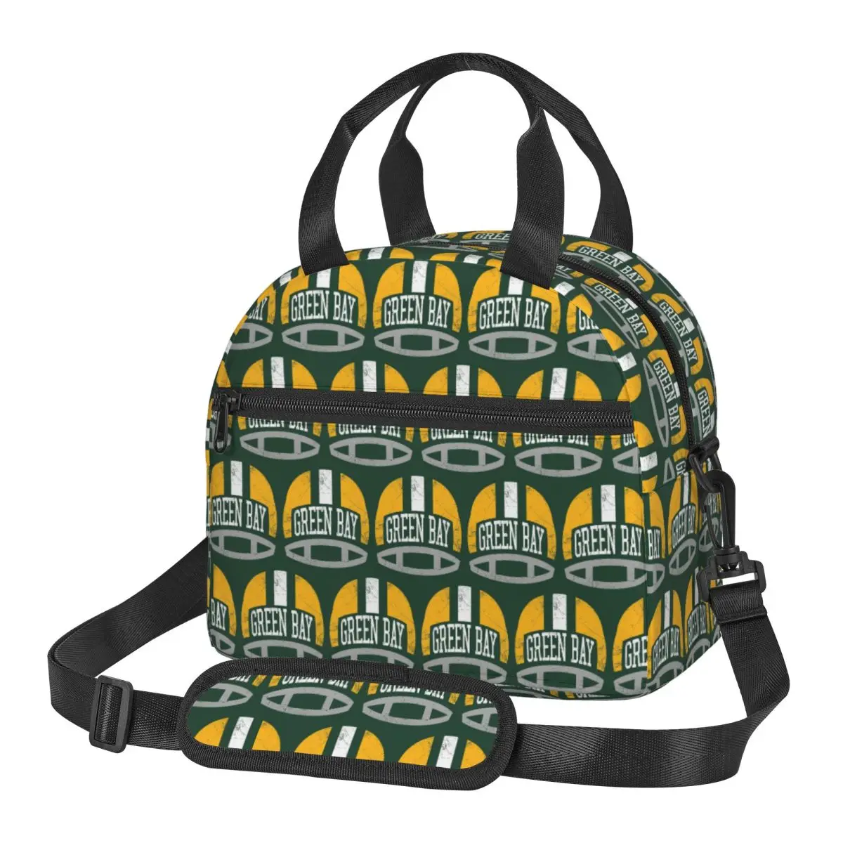 Green Bay Retro Helmet - Green Insulated Lunch Bag for Women Picnic Storage Food Boxes Portable Cooler Thermal Lunch Box Tote