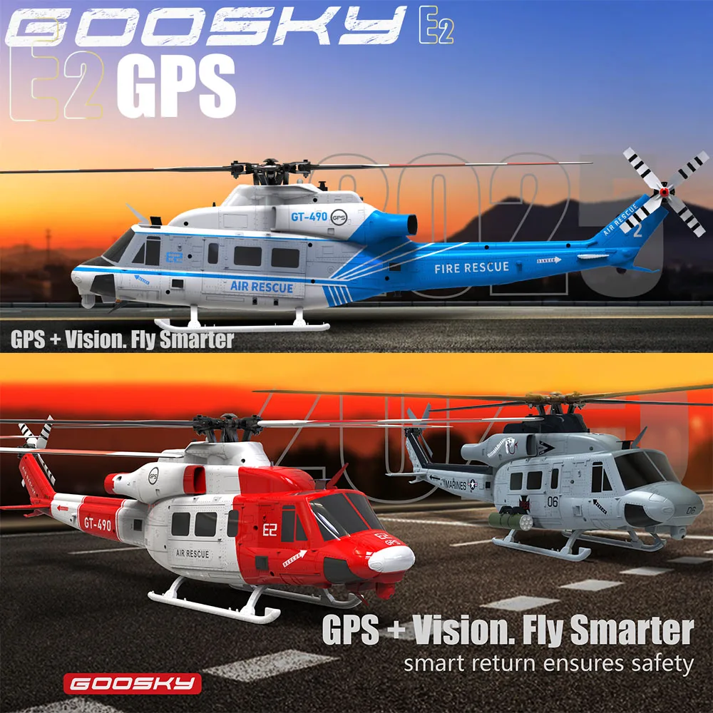 NEW Goosky E2 GPS 1/35 RC 헬리콥터 듀얼 브러시리스 모터 Tof 비행 제어 시스템 Bnf/Rtf 원격 제어 헬리콥터 장난감 선물