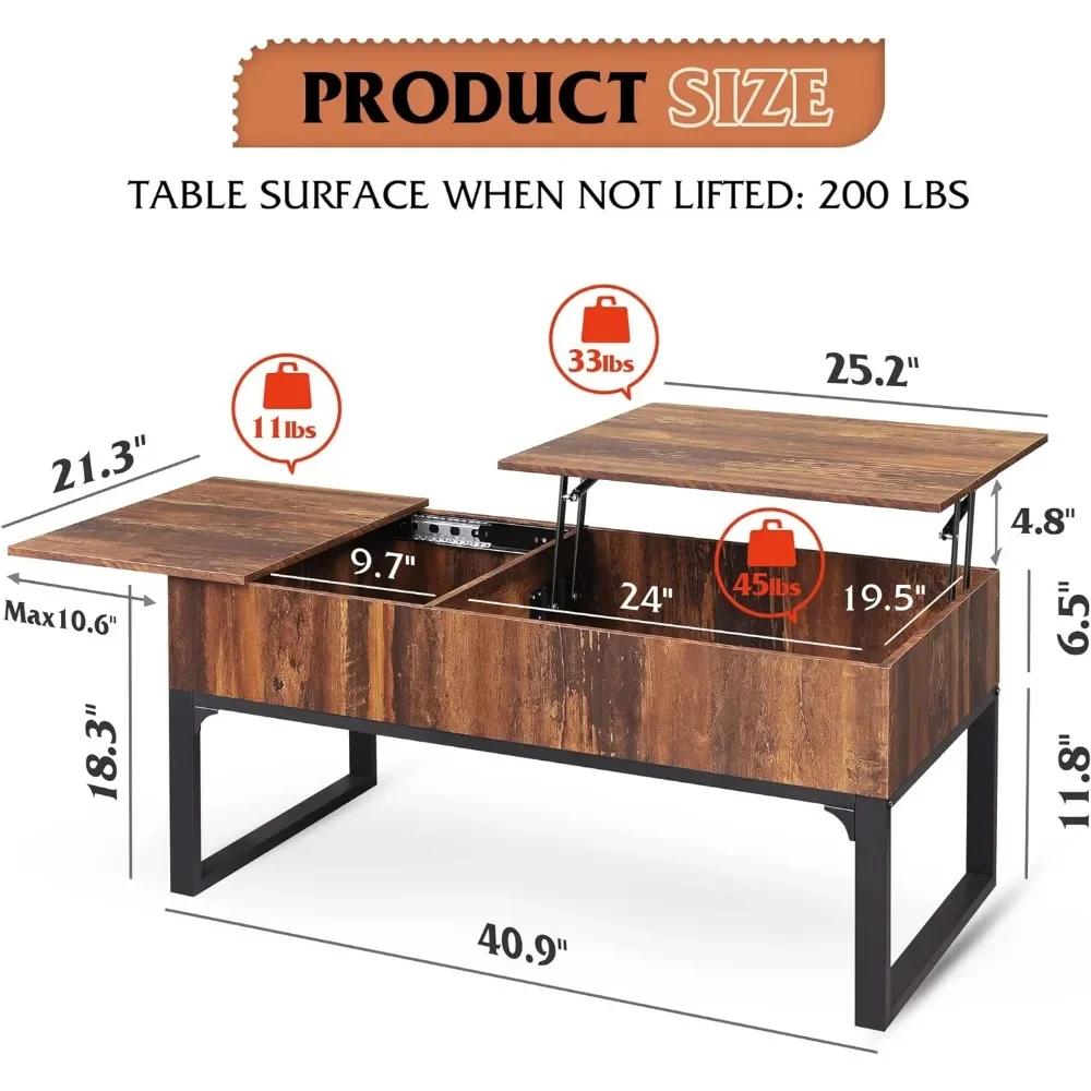 Table Basse Moderne en Bois avec Rangement, Compartiments Cachés et Tiroirs pour le Salon