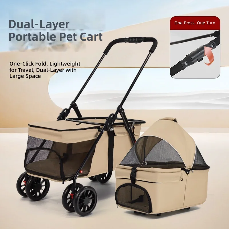 Double-layer Pet Cart, One-click Folding, Outdoor Dog Walking Trolley, Elderly Friendly, Portable Pet Stroller