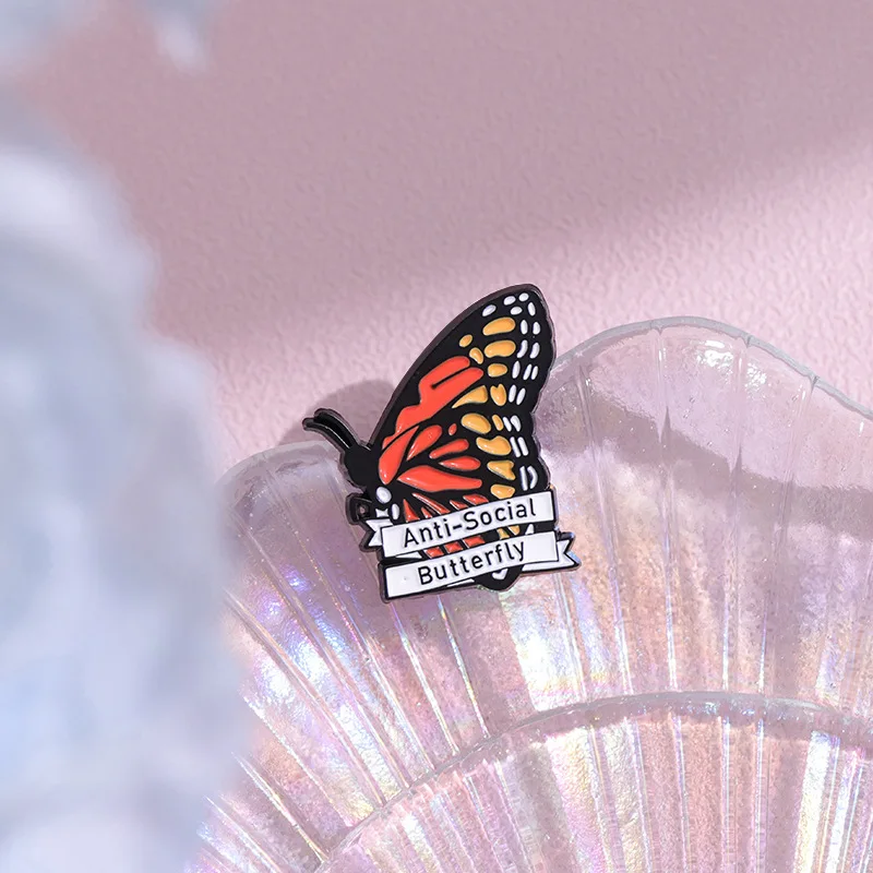 Pins Custom Introverts Brooches Lapel Badges Insect Jewelry Gift for Kids Friends Anti-social Butterfly Enamel