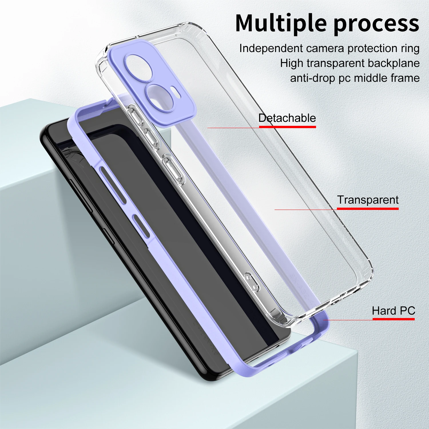 Clear Case for Motorola Moto G34 G 34 3 IN 1 Frame Camera Silicone Protection Hard Phone Cover MotorolaMotoG34 XT2363-2 Coque