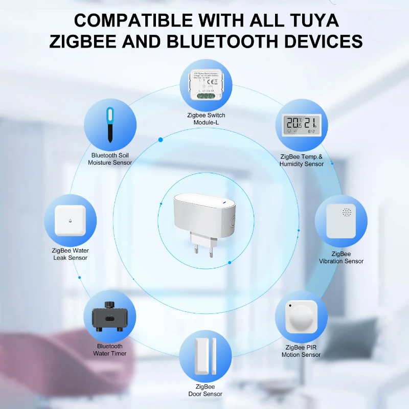 KEMEK Tuya ZigBee Hub de enlace tipo enchufable multimodo ZigBee Gateway Bridge Bluetooth Mesh Hub compatible con automatización