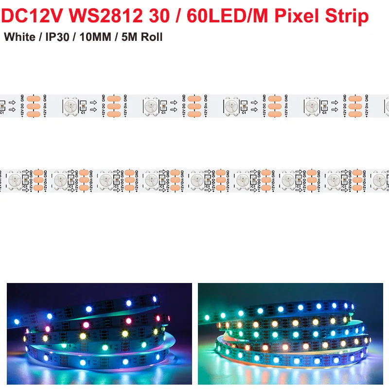 

10 шт., 5 м, складная, адресная, 12 В, WS2812, 5-6 мм, печатная плата ws2815, RGB светодиодная пиксельная лента 16, 35, 60 светодиодов, 8x8, 16x16, 8x32 5 В, полноцветная