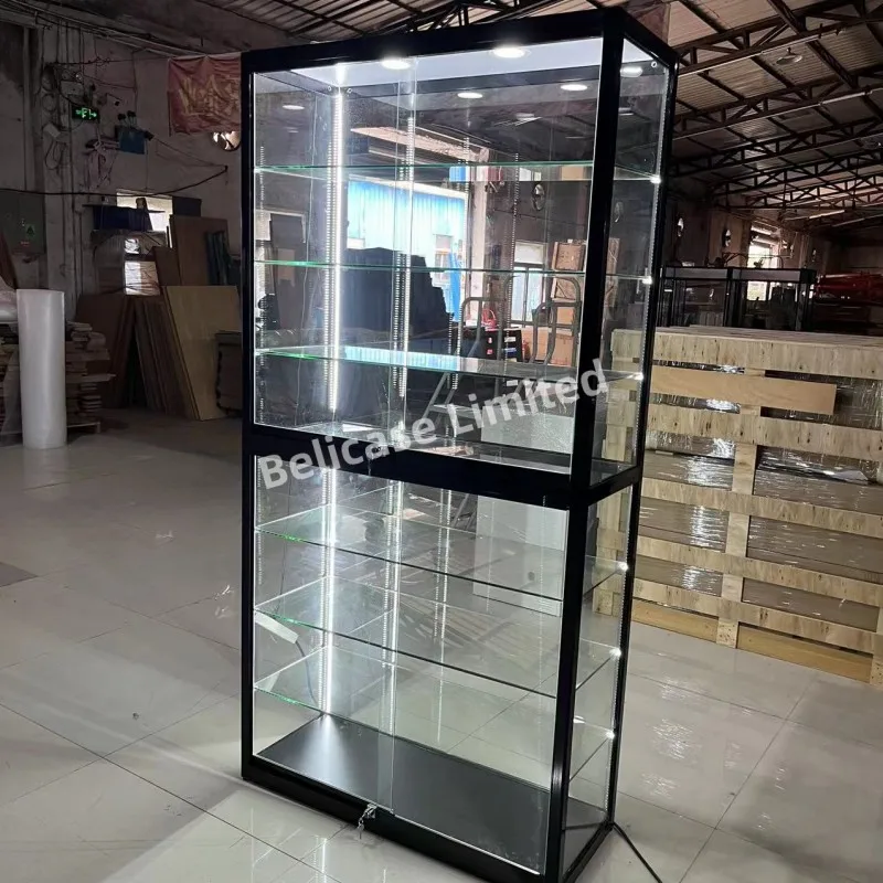 

Retail store skin care glass perfume display showcase with led lights lockable glass showcase