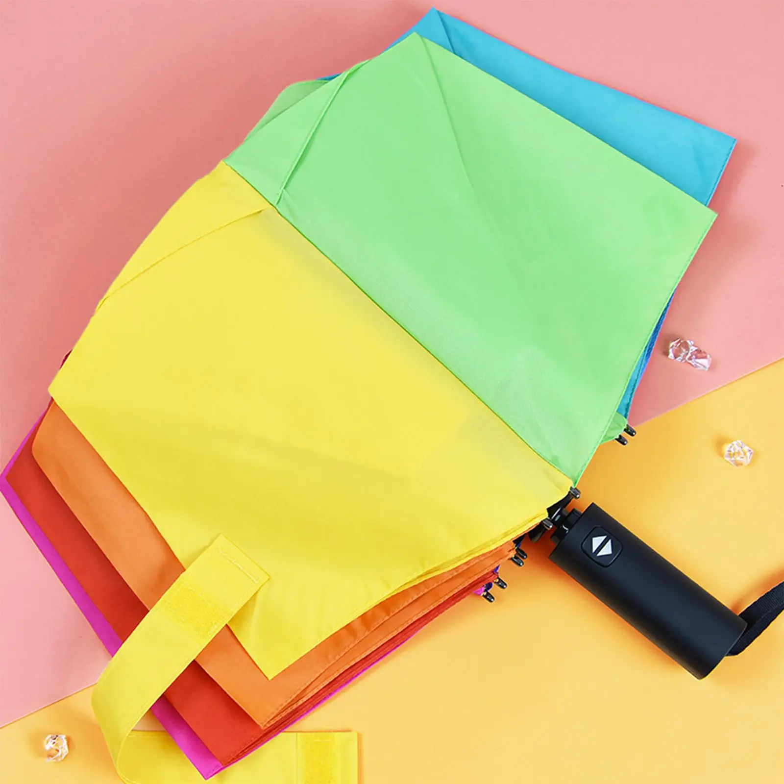 Automatic Folding Umbrella Rainbow Windproof Parasol Compact Travel Large for Rain Adult Double Layer Lightweight Portable
