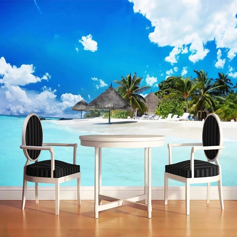Customized products Blue Sky White Clouds 3D Sea Beach Mural Wallpaper Bedroom Photo Living room sofa TV background restaurant