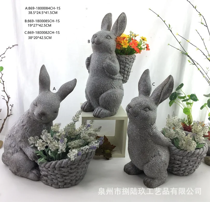 

Pastoral cute rabbit flower pots, flower baskets, courtyard balconies, garden landscaping, animal decorations