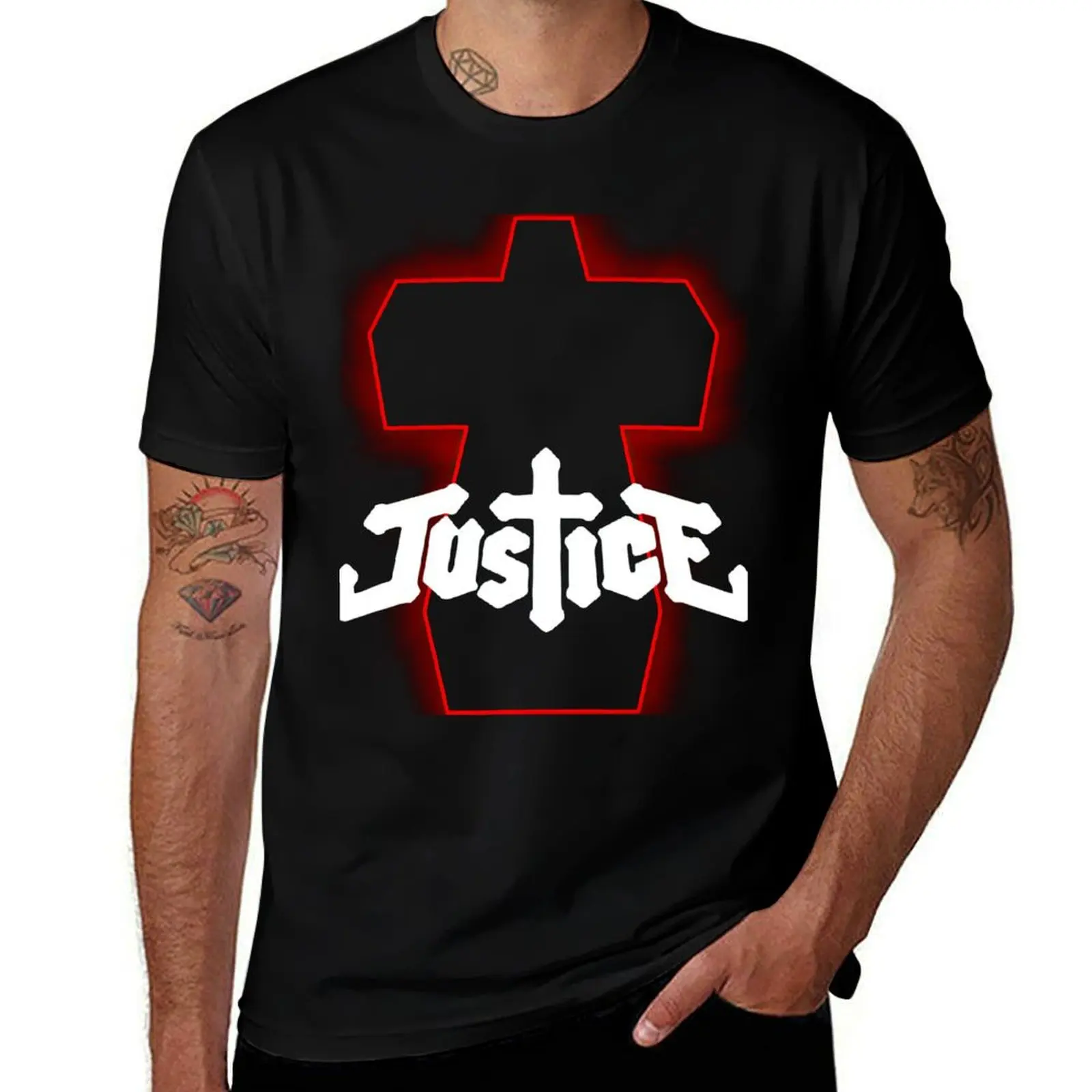 

Red neon cross T-Shirt vintage graphic tee shirts graphic tees customs design your own hippie clothes men clothing