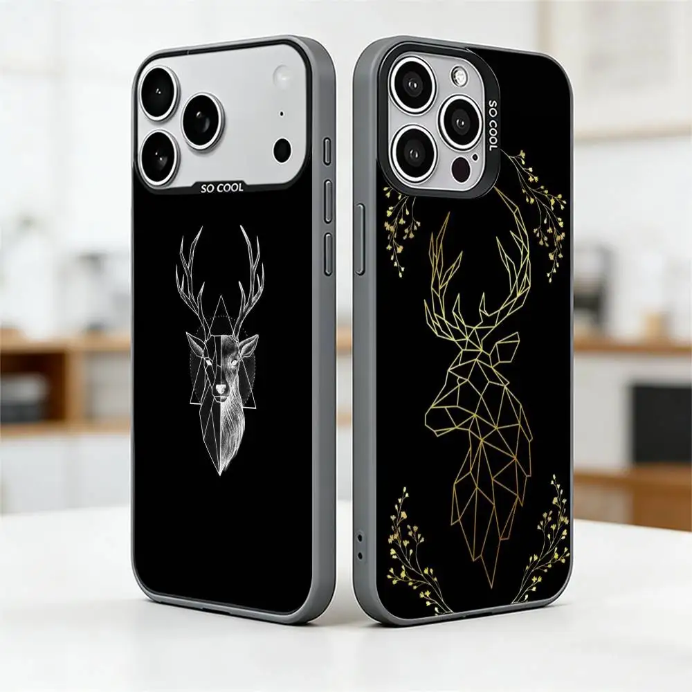 

Geometric Deer Animal Aesthetic Phone Case For iPhone 17,16,15,14,13,12,11 Plus,Pro Max,XS,Colorful Silver Black Cover